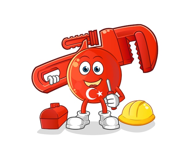 Turkish flag plumber cartoon. cartoon mascot vector