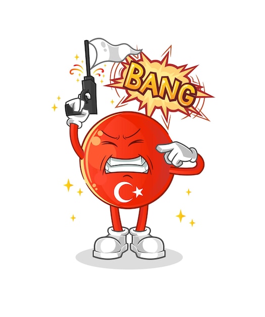 Vettore vettore del fumetto della mascotte del colpo di avvertimento della bandiera turca
