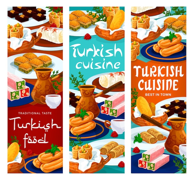 Vector turkish food cuisine menu desserts pastry sweets