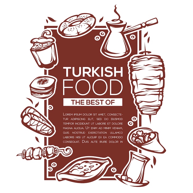 Turkish food, linear template design for your menu