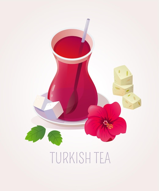 Vector turkish traditional glass of tea