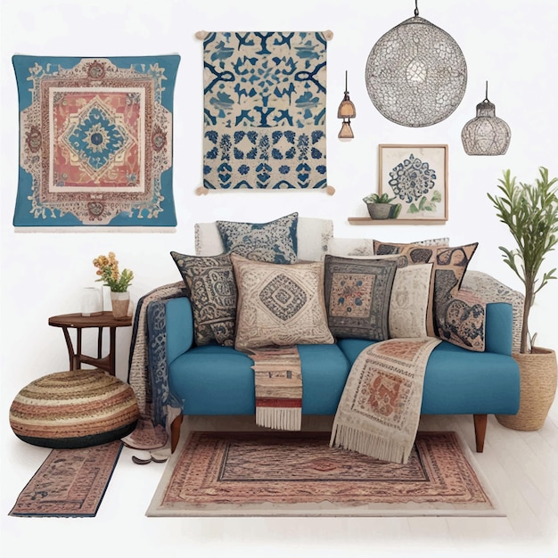 Vettore collezione di tappeti e cuscini turchi