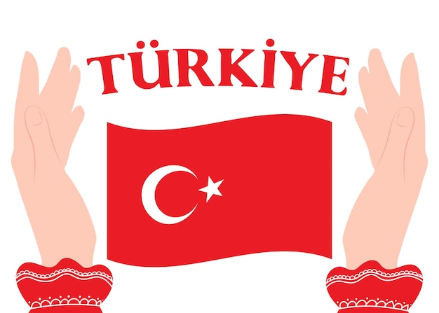 Turkiye 터키어 비문 터키와 흰색 배경에 터키의 국기