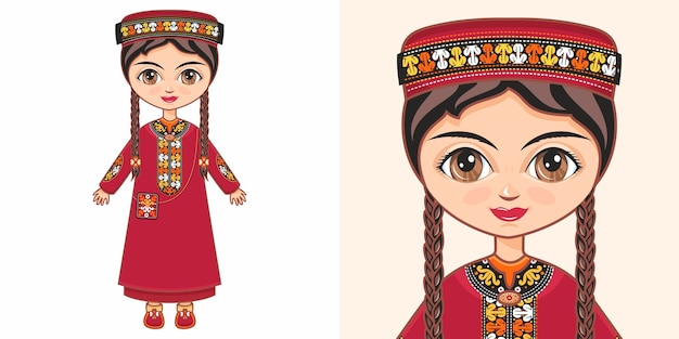 Turkmeens nationaal kostuum Meisje in etnische kleding van Turkmenistan