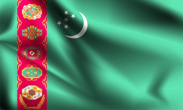 トルクメニスタンの旗が風に吹かれています。シリーズの一部。トルクメニスタンの旗を振っています。