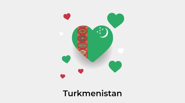 Vector turkmenistan flag heart shape with additional hearts icon vector illustration