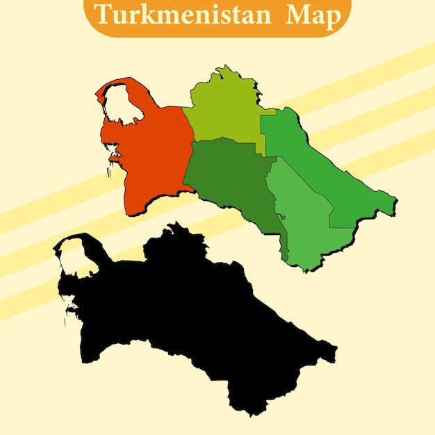 ベクトル トルクメニスタンの地図 ベクトル 地域と都市の線とすべての地域の完全な