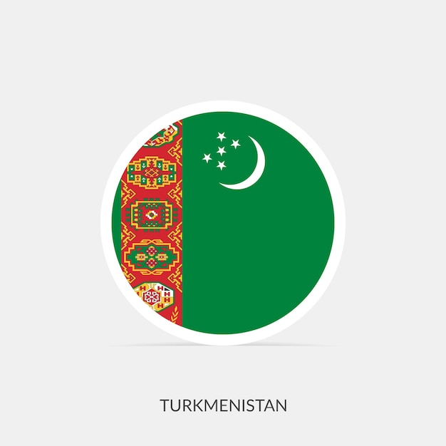 Icona della bandiera rotonda del turkmenistan con ombra