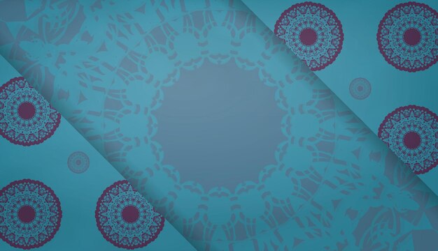 Turkoois spandoek met vintage paarse ornamenten en ruimte voor logo of tekst