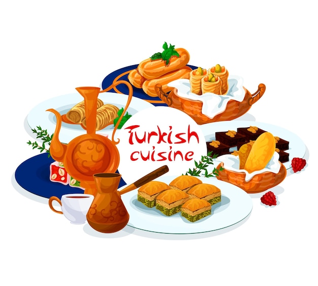 Vector turkse gebakjedesserts turkije keuken voedselmenu