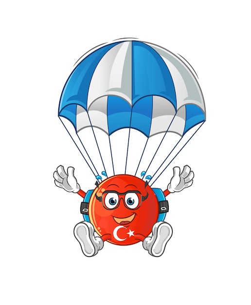 Turkse vlag parachutespringen karakter cartoon mascotte vector