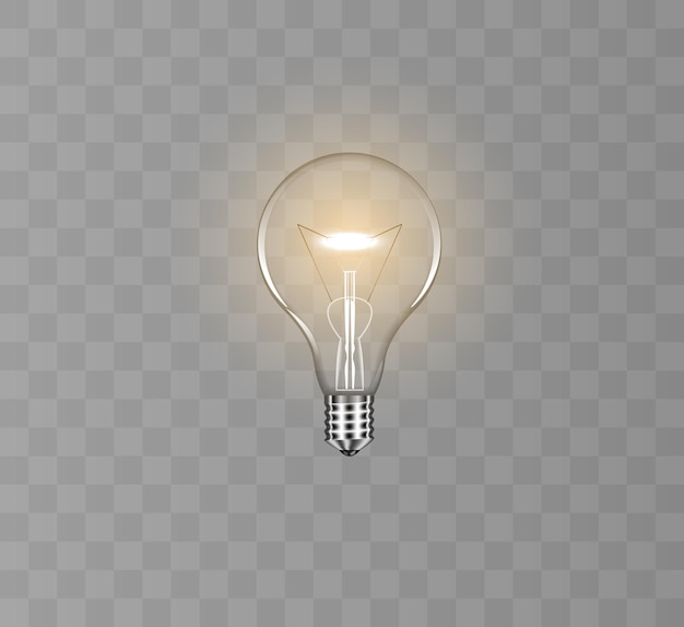 Premium Vector | Turn on the light bulb light realistic transparent lamp  vector