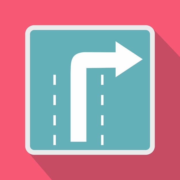 Turn right traffic sign icon in flat style on a pink background