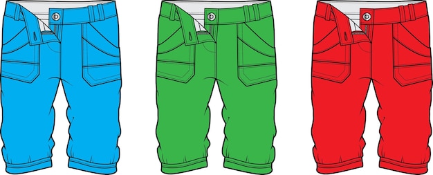 Turn up jeans Flat Sketch Technical Drawing Vector Illustration Template