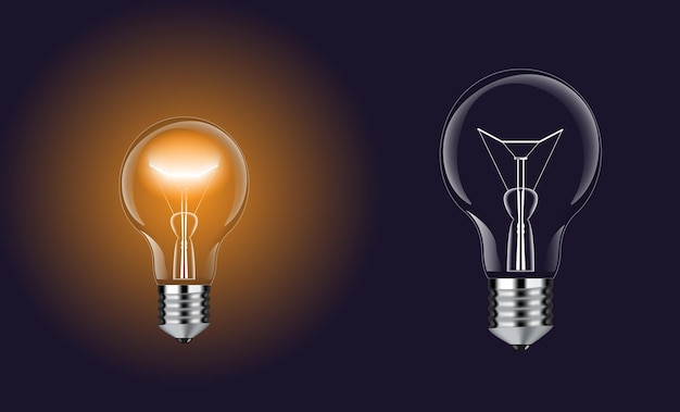 Turned on and off realistic vector lamp. Light bulb vector illustration