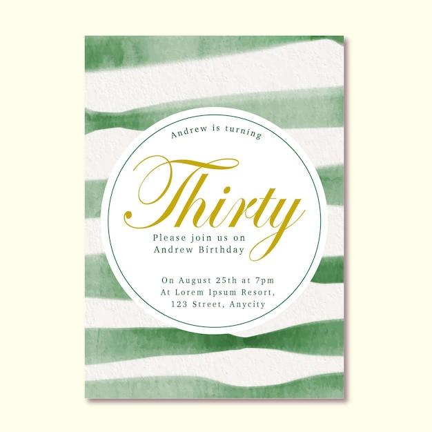 turning thirty birthday party watercolor invitation for male elegant vibe youtful