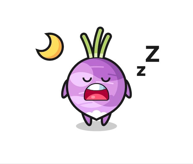 Illustrazione del personaggio di rapa che dorme di notte, design in stile carino per maglietta, adesivo, elemento logo