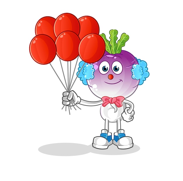Vector turnip head cartoon clown with balloons vector cartoon character