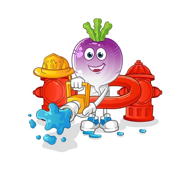 Turnip head cartoon firefighter vector cartoon character