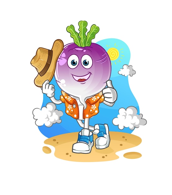 Turnip head cartoon go on vacation cartoon mascot vector