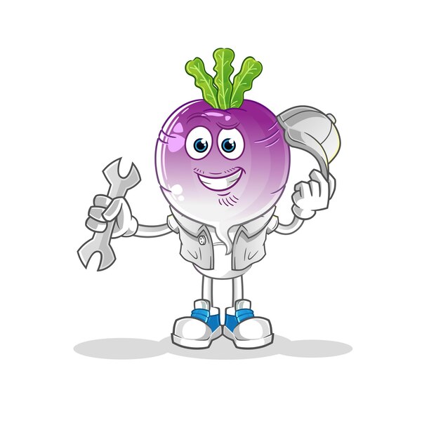 Turnip head cartoon mechanic cartoon cartoon mascot vector