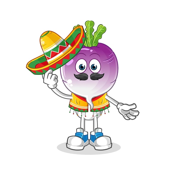 Turnip head cartoon Mexican culture and flag cartoon vector