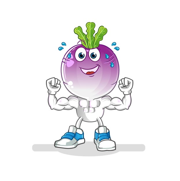 Turnip head cartoon muscular cartoon mascot vector