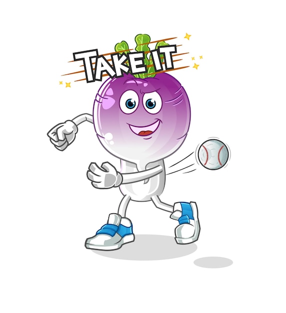 Turnip head cartoon throwing baseball vector cartoon\
character