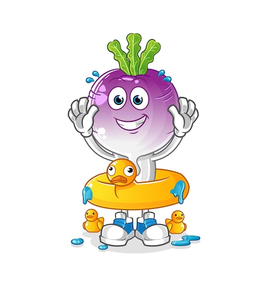 Turnip head cartoon with duck buoy cartoon mascot vector