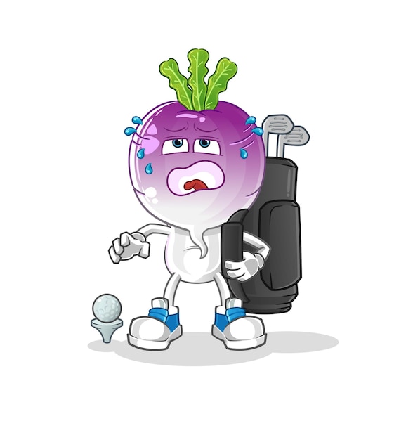 Turnip head cartoon with golf equipment cartoon mascot vector