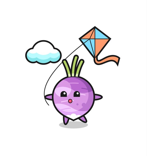 Turnip mascot illustration is playing kite , cute style design for t shirt, sticker, logo element