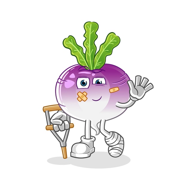 Turnip sick with limping stick character. cartoon