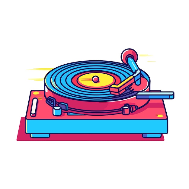 turntable music with vinyl cartoon tshirt design graphic Illustration Cartoon Vector