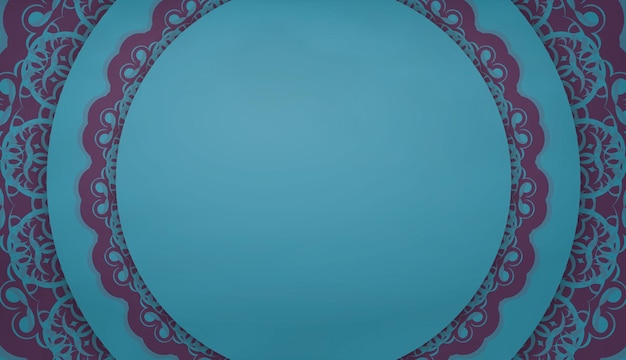 Бирюзовый шаблон баннера с индийскими фиолетовыми орнаментами и местом для текста