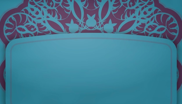 Vector turquoise banner template with purple mandala pattern and place for your logo or text