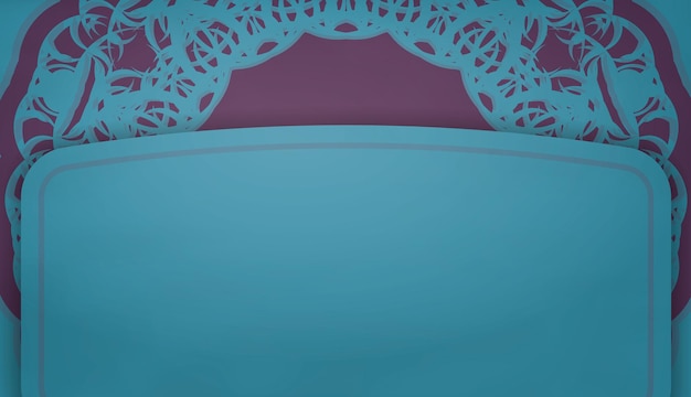 빈티지 보라색 패턴과 로고 공간이 있는 청록색 배너 템플릿