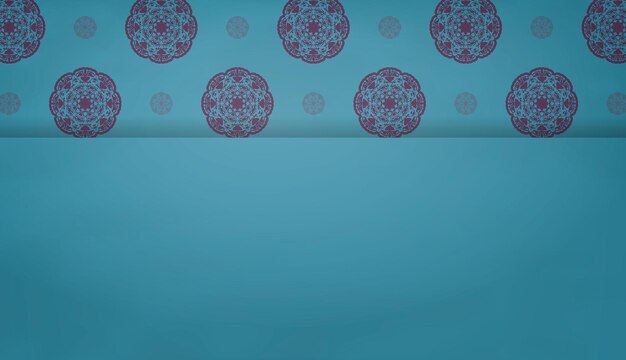 Turquoise banner with vintage purple pattern and text space