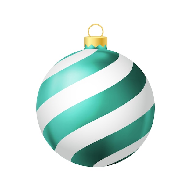 Turquoise Christmas tree toy with lines Realistic color illustration