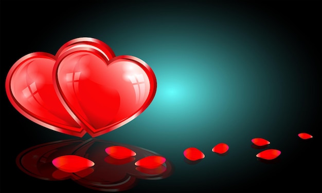 Вектор Бирюзовый дизайн с двумя красными сердцами