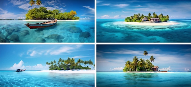 Vector turquoise paradise seascape idyllische rustige indiase resort caribbean palm shore tropische ontspanning