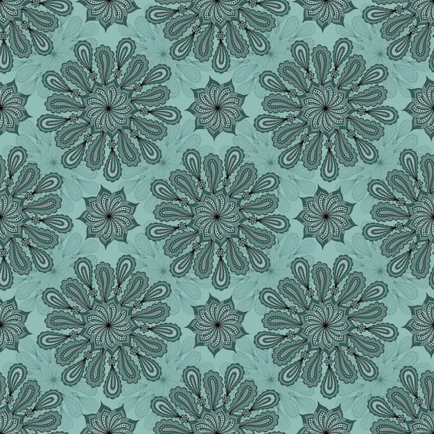 TURQUOISE SEAMLESS VECTOR BACKGROUND WITH PAISLEY ORNAMENT