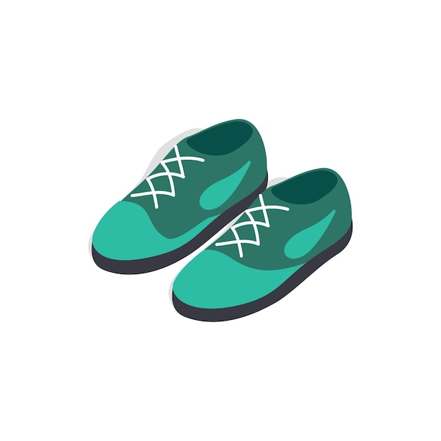 흰색 배경에 아이소메트릭 3D 스타일의 끈 아이콘이 있는 청록색 신발