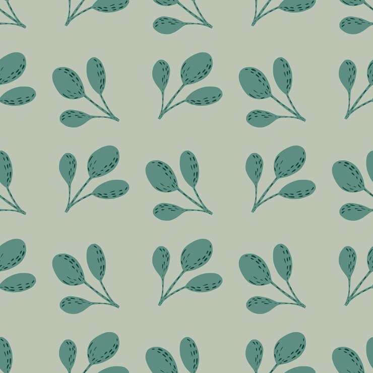 Vector turquoise simple branches silhouettes seamless hand drawn pattern.