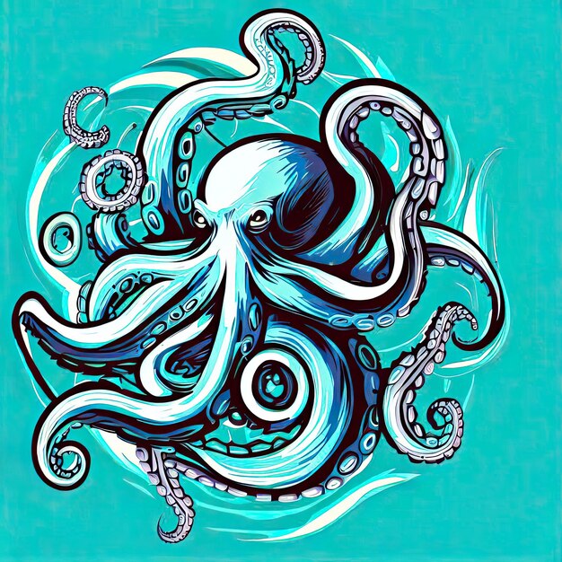 Vector turquoise tempest octopus graphic tee with swirling magic