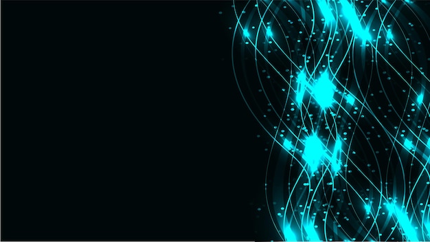 Turquoise transparante abstracte glanzende magische kosmische magische energielijnen stralen met highlights en stippen en lichte aurora's op een donkere turquoise achtergrond aan de rechterkant Vector illustratie