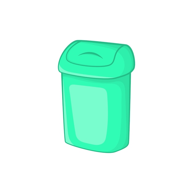 Turquoise trash can icon in cartoon style on a white background
