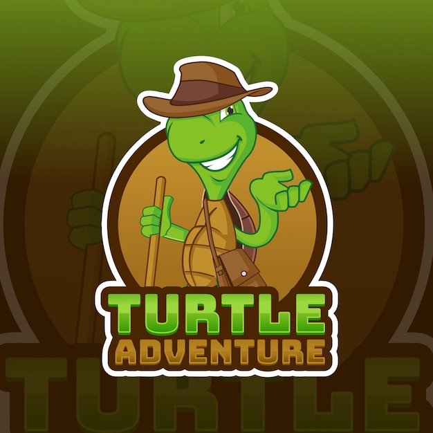 Modello di logo mascotte avventura tartaruga