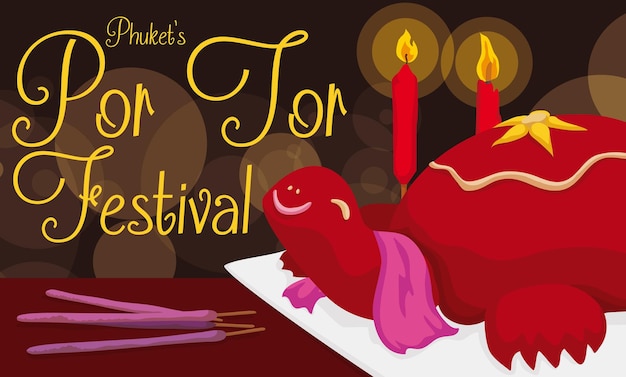 Turtle cake and joss stick incense in phuket's por tor festival also called ghost festival