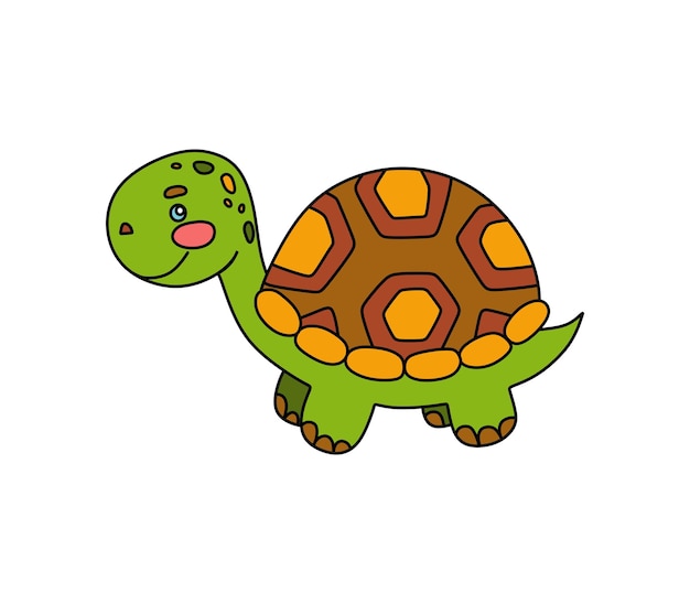 Carattere di tartaruga immagine del doodle a colori vettoriale isolata su bianco