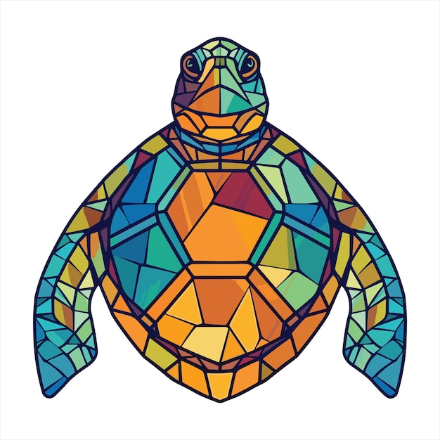 Vector turtle colorful watercolor stained glass cartoon kawaii clipart animal pet illustration